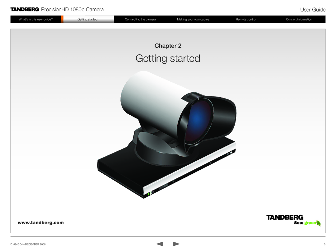 TANDBERG 1080p manual Getting started, Chapter 