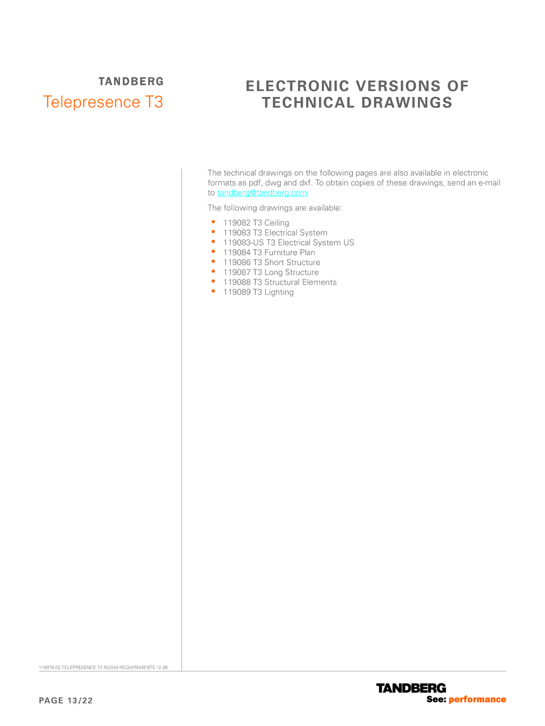 TANDBERG 119076.02 dimensions Electronic versions, Technical drawings, 13/22 