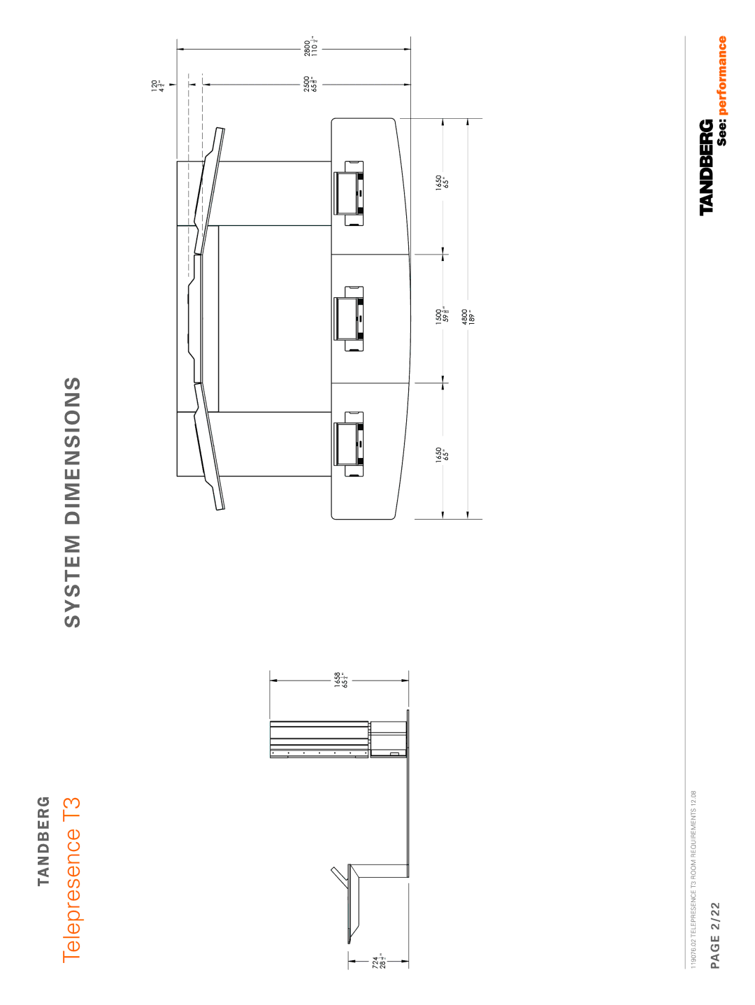 TANDBERG 119076.02 dimensions System dimensionS, 2/22 