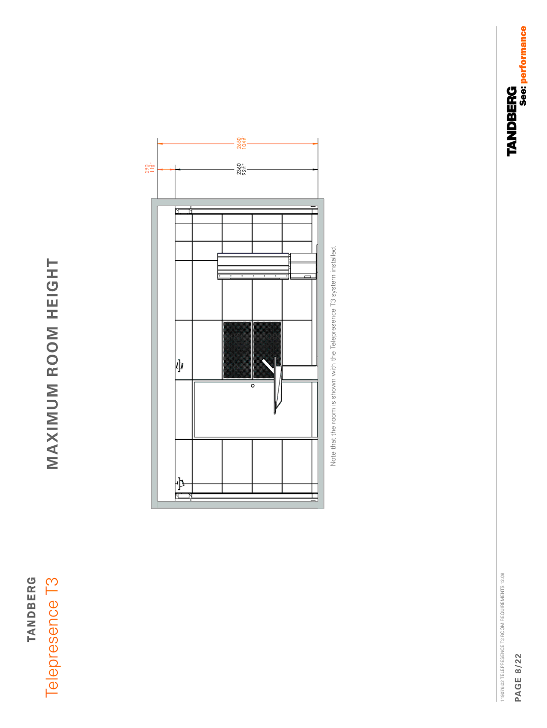 TANDBERG 119076.02 dimensions Maximum Room Height, 8/22 