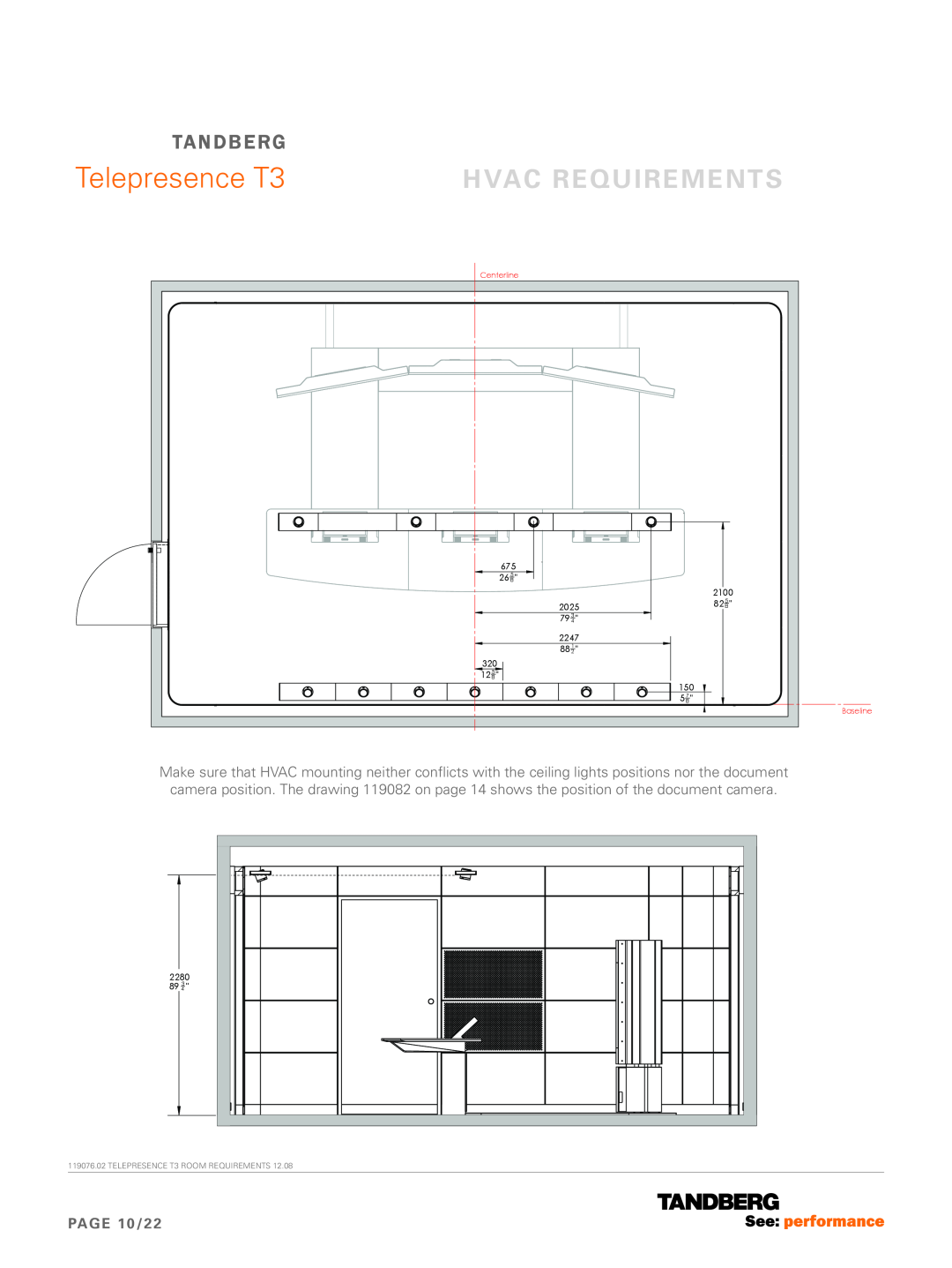TANDBERG 119076.02 dimensions PAGE 10/22, Telepresence T3, Hvac Requirements, Tandberg 