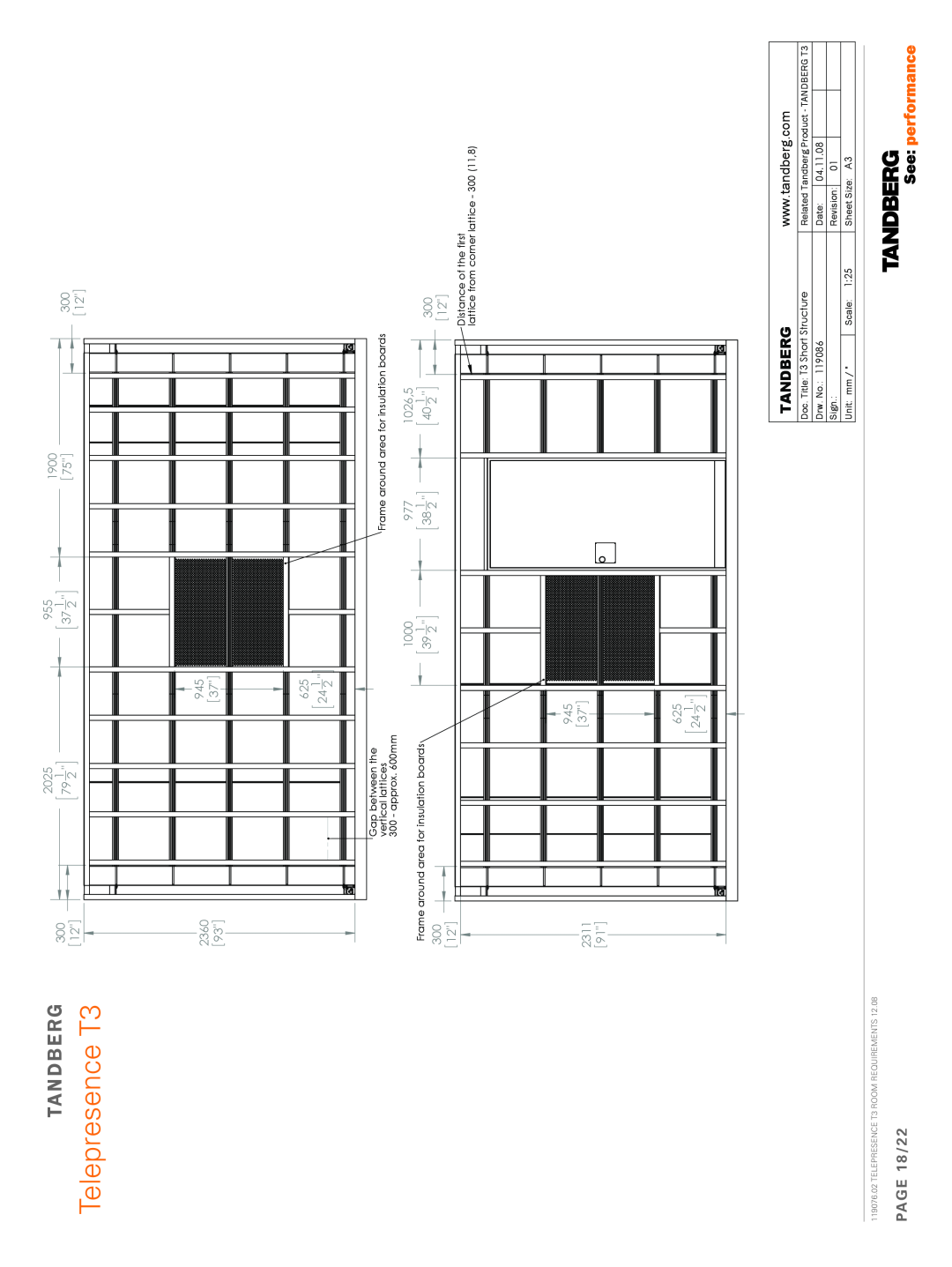 TANDBERG 119076.02 dimensions PAGE 18/22, Telepresence T3, Tandberg, 300, 2025, 955, 1900, 625, 1000, 1026,5 