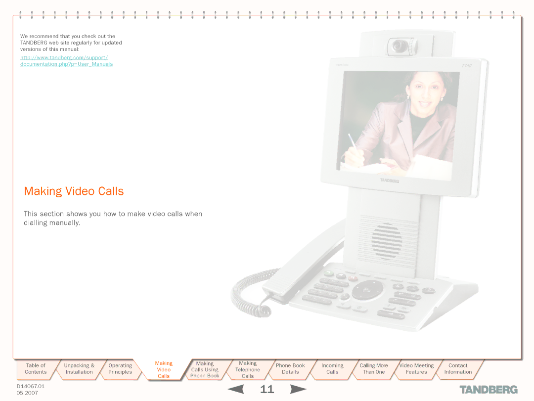 TANDBERG 150MXP manual Making Video Calls 