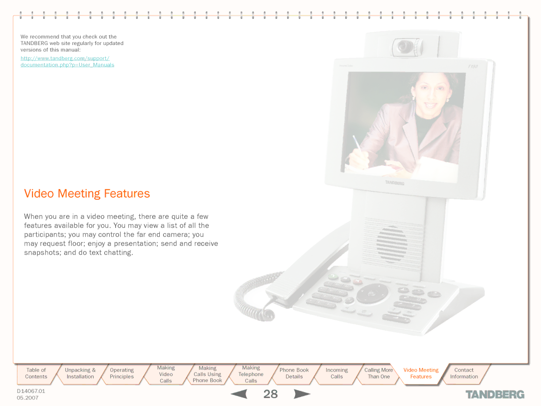 TANDBERG 150MXP manual Video Meeting Features, Video Meeting ti g, Features F t r s 