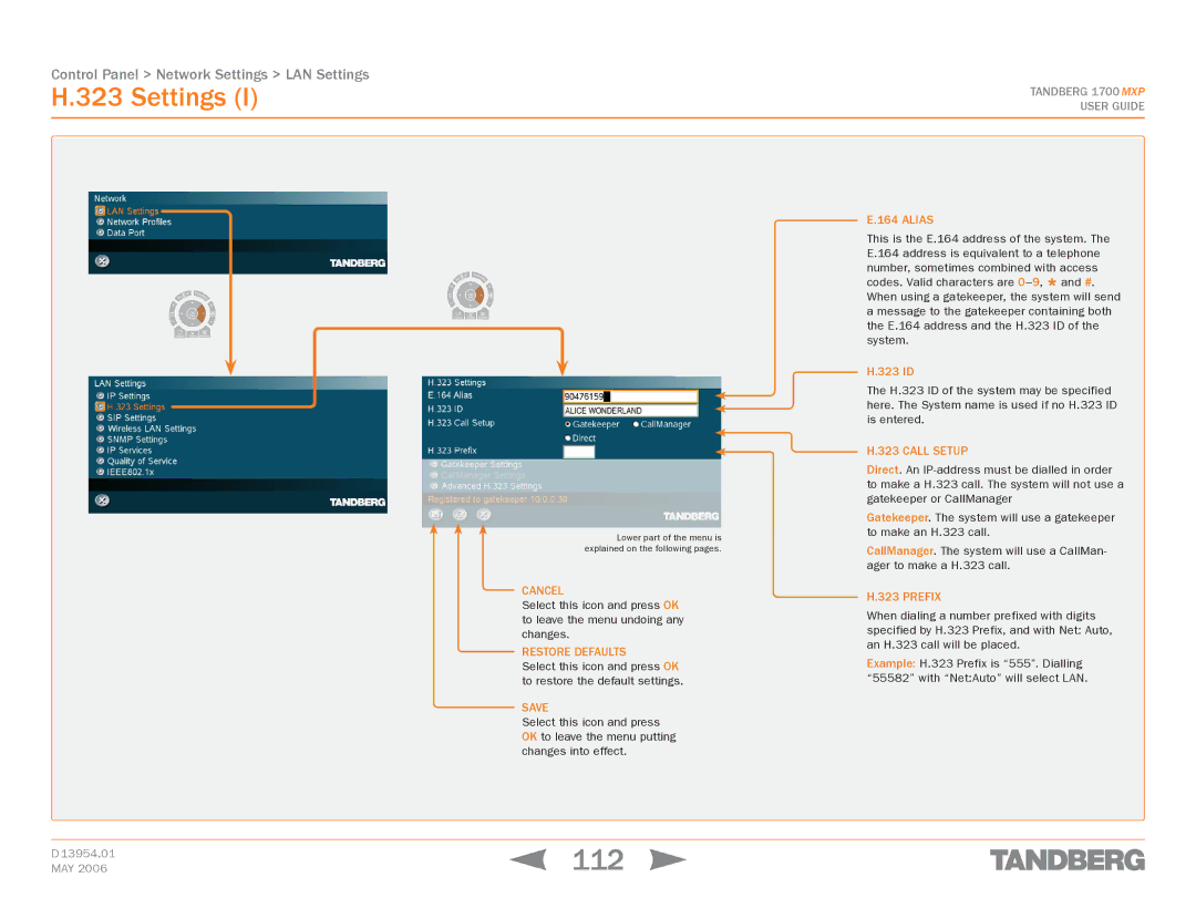 TANDBERG 1700 MXP manual 112, Settings 