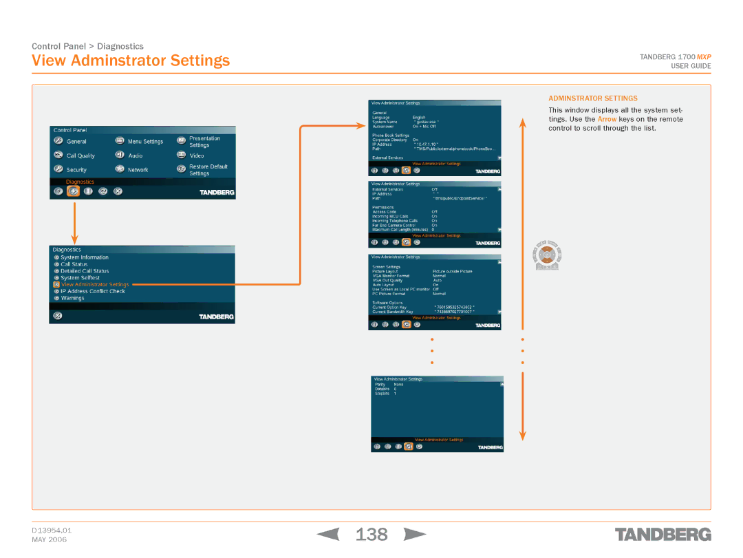 TANDBERG 1700 MXP manual 138, View Adminstrator Settings, Adminstrator settings 