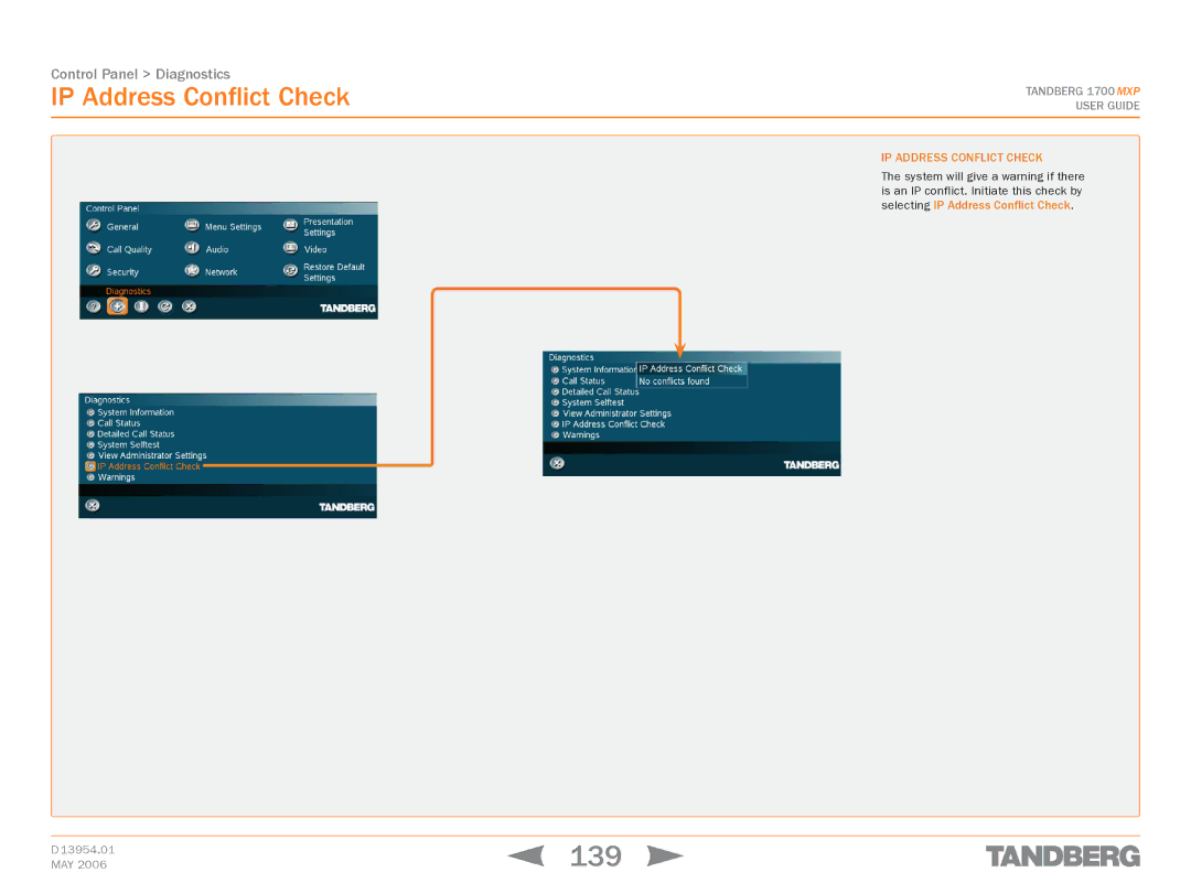 TANDBERG 1700 MXP manual 139, IP Address Conflict Check 