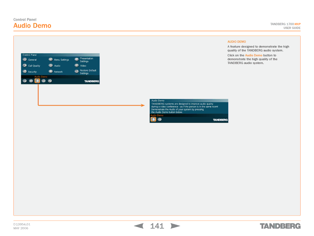 TANDBERG 1700 MXP manual 141, Audio Demo, Audio demo 