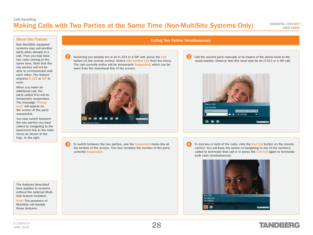 TANDBERG 1700 MXP manual About this Feature, Calling Two Parties Simultaneously 