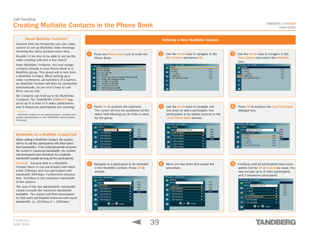 TANDBERG 1700 MXP manual Creating Multisite Contacts in the Phone Book, About Multisite Contacts 