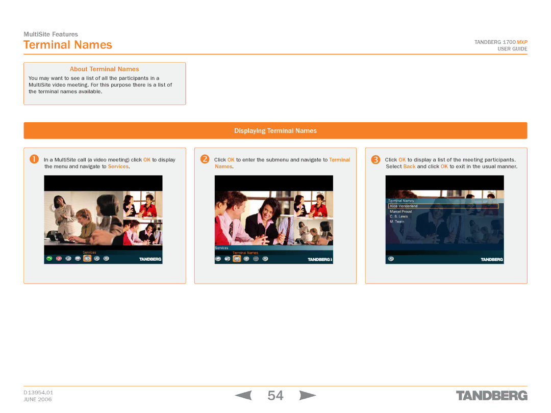 TANDBERG 1700 MXP manual About Terminal Names, Displaying Terminal Names,  Names 