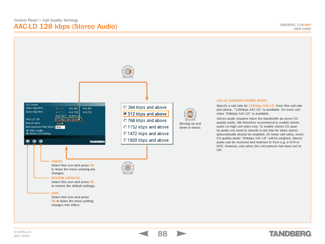 TANDBERG 1700 MXP manual AAC-LD 128 kbps Stereo Audio, AAC-LD 128 kbps Stereo Audio 