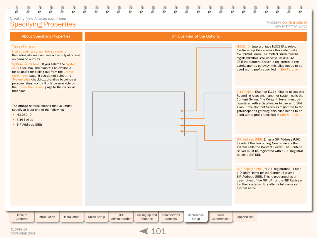 TANDBERG 1D13898.07 manual 101, About Specifying Properties An Overview of the Options 