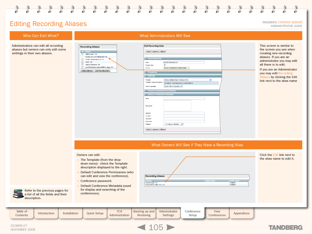 TANDBERG 1D13898.07 manual 105, Editing Recording Aliases, Who Can Edit What? 