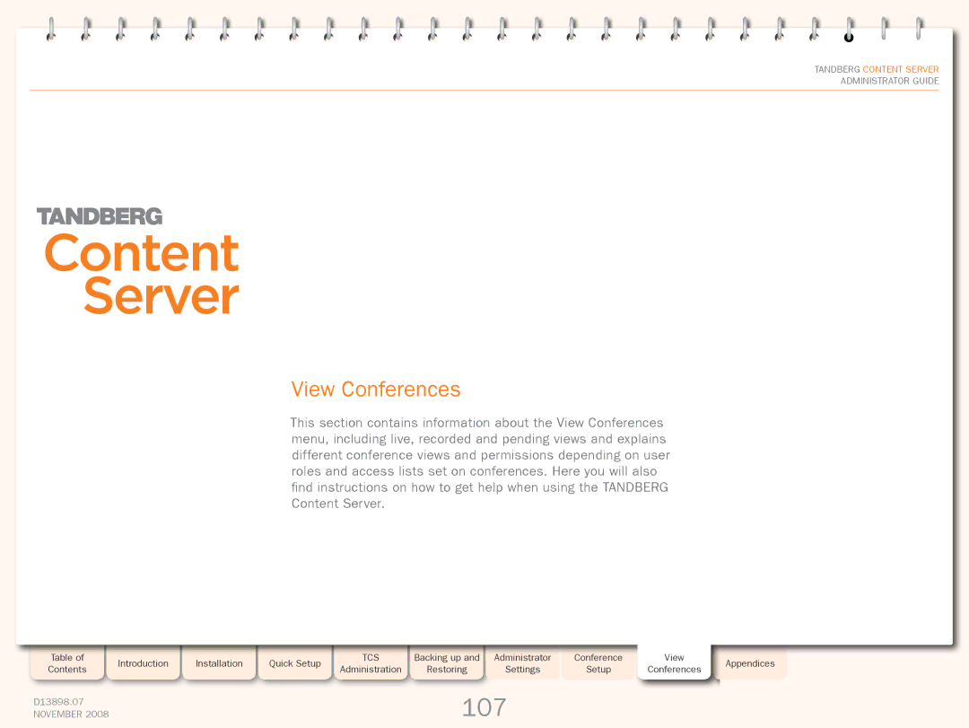 TANDBERG 1D13898.07 manual 107, View Conferences 