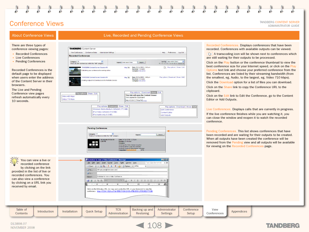 TANDBERG 1D13898.07 manual 108, Conference Views 