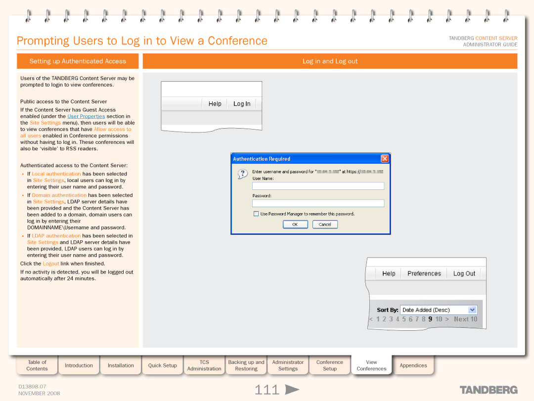 TANDBERG 1D13898.07 manual 111, Prompting Users to Log in to View a Conference 