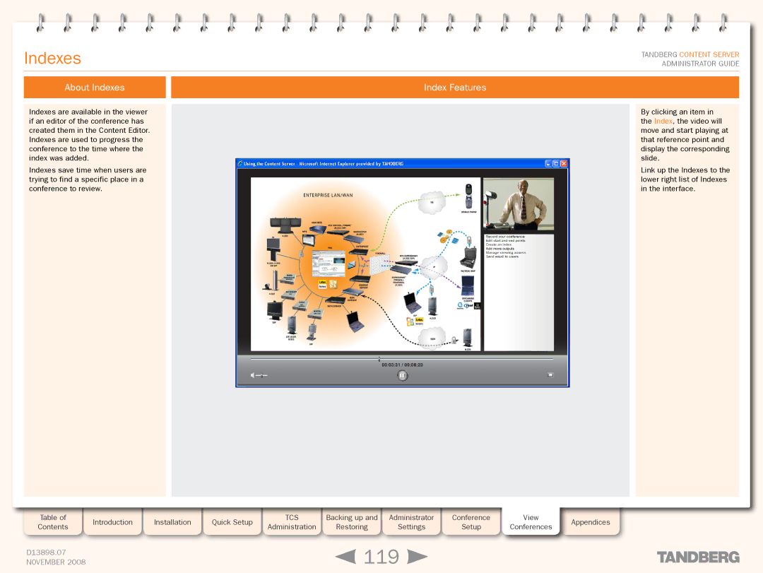 TANDBERG 1D13898.07 manual 119, About Indexes, Index Features 