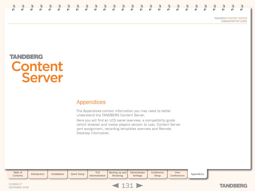 TANDBERG 1D13898.07 manual 131, Appendices 