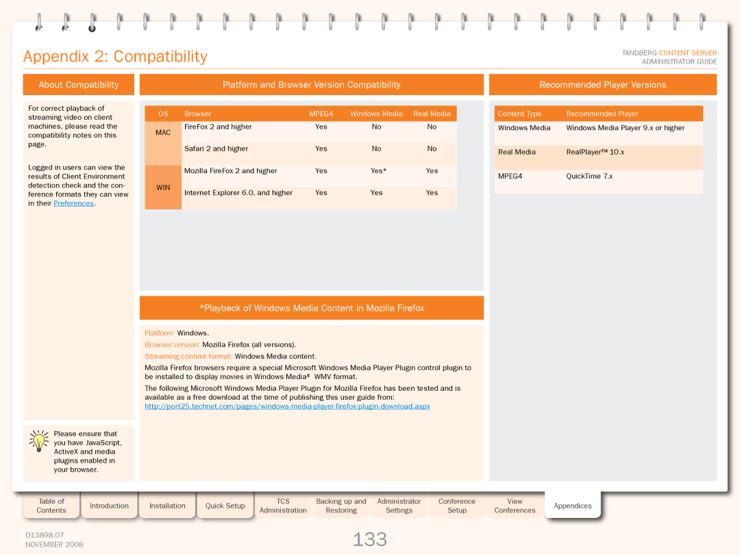 TANDBERG 1D13898.07 manual 133, Appendix 2 Compatibility 