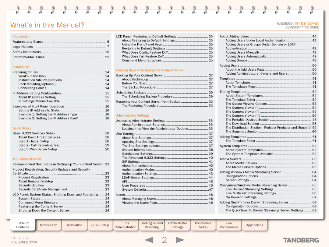 TANDBERG 1D13898.07 manual What’s in this Manual? 