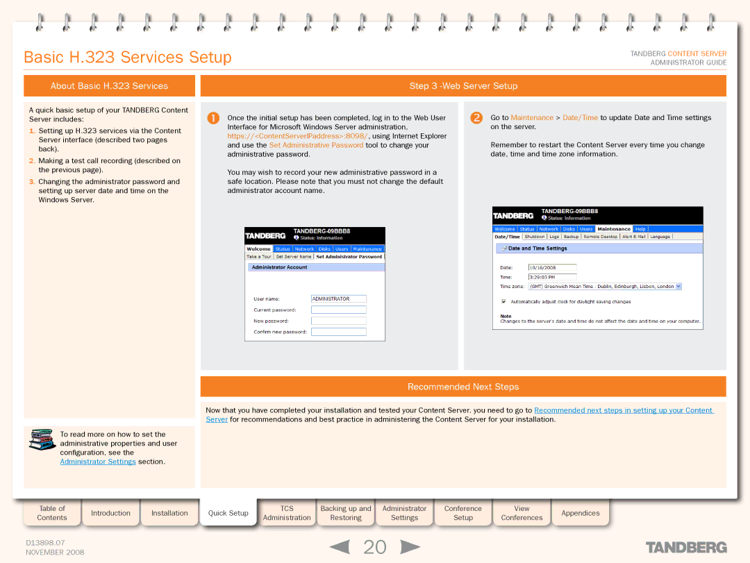 TANDBERG 1D13898.07 manual About Basic H.323 Services Web Server Setup, Recommended Next Steps 