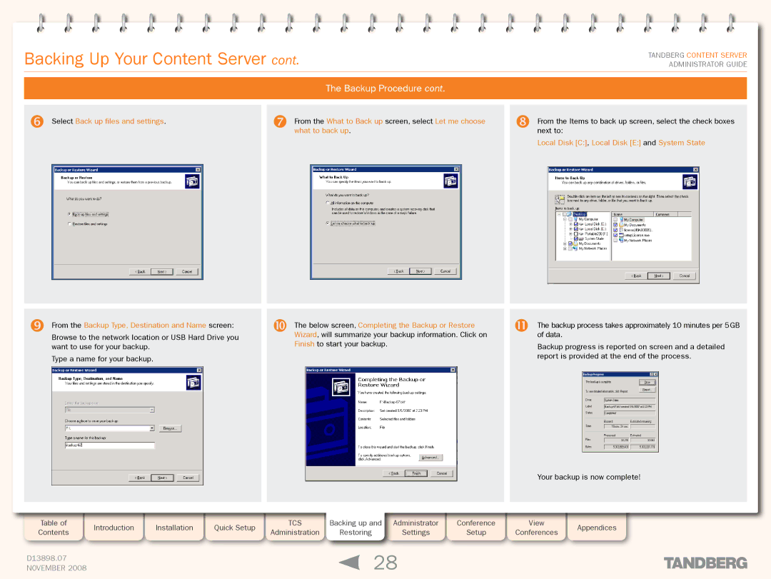 TANDBERG 1D13898.07 manual Type a name for your backup 