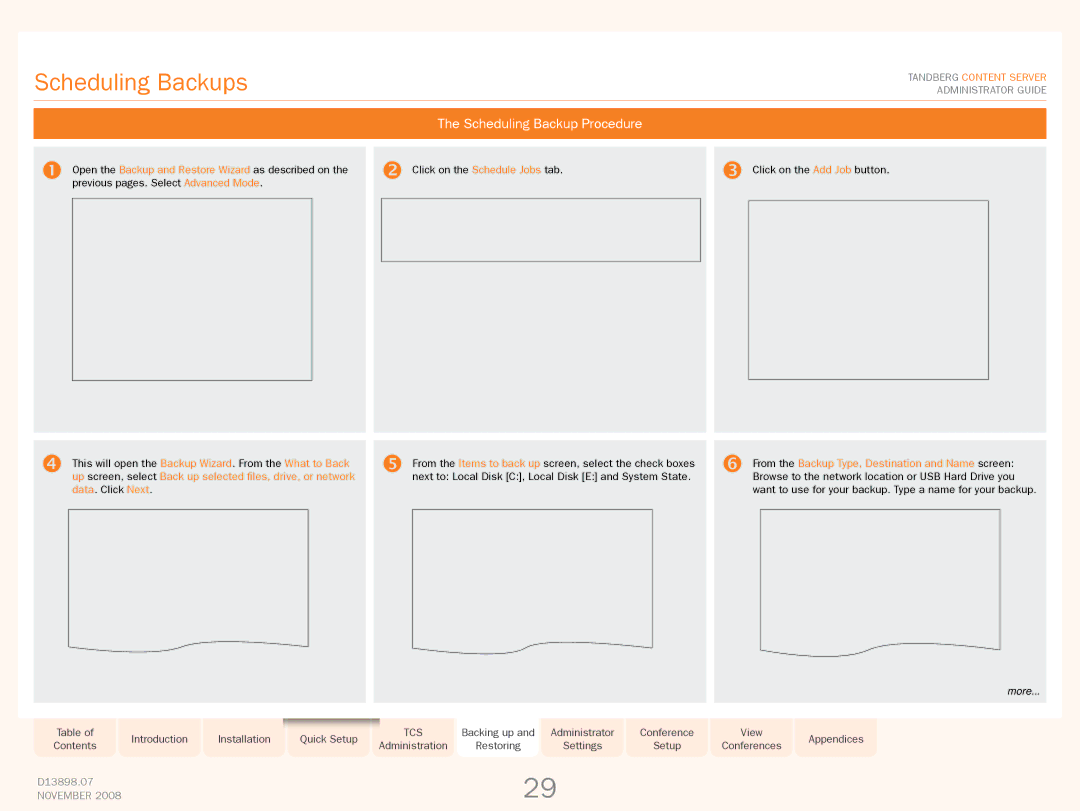 TANDBERG 1D13898.07 manual Scheduling Backups, Scheduling Backup Procedure 