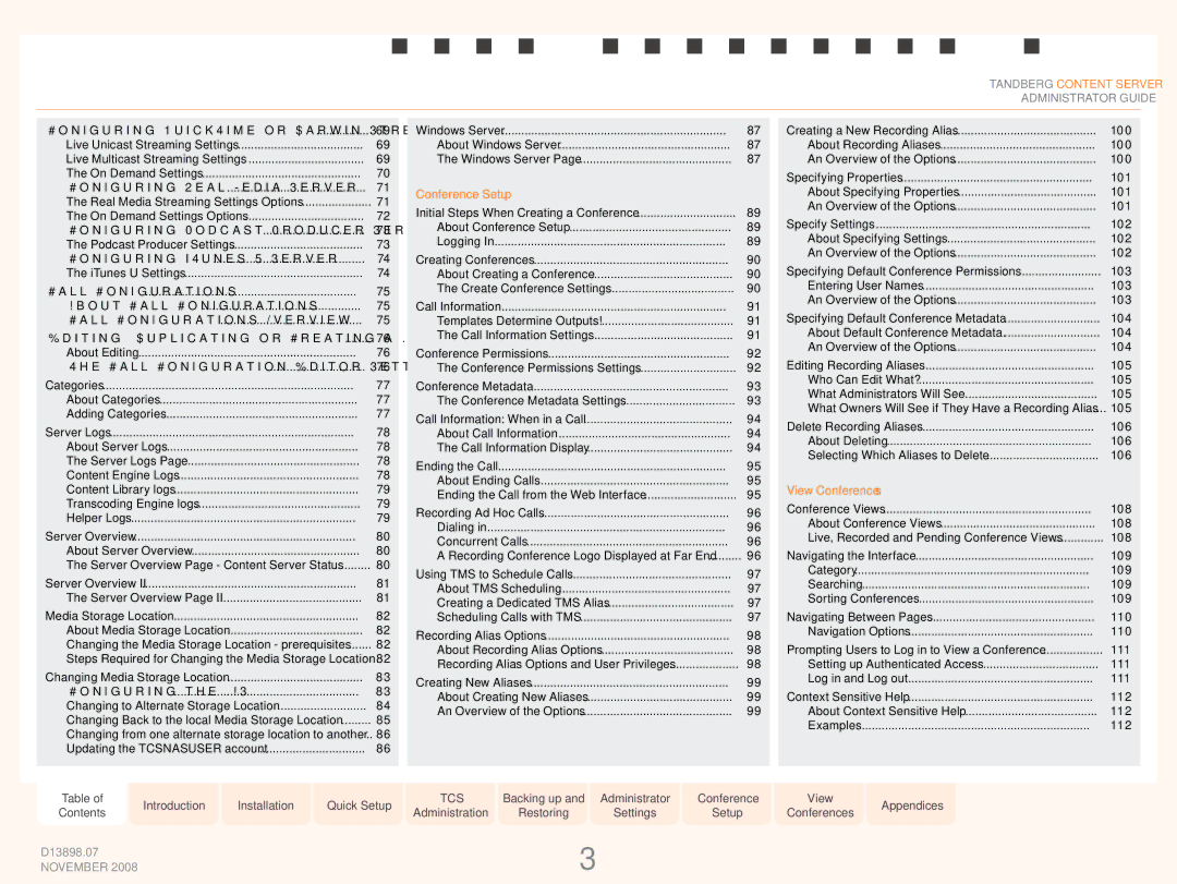 TANDBERG 1D13898.07 manual Administrator Conference View Appendices Contents 