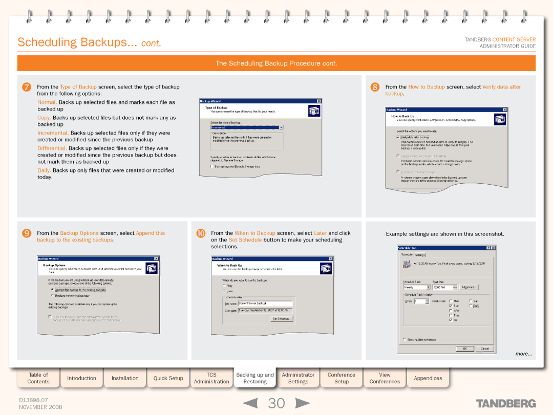 TANDBERG 1D13898.07 manual Scheduling Backups 