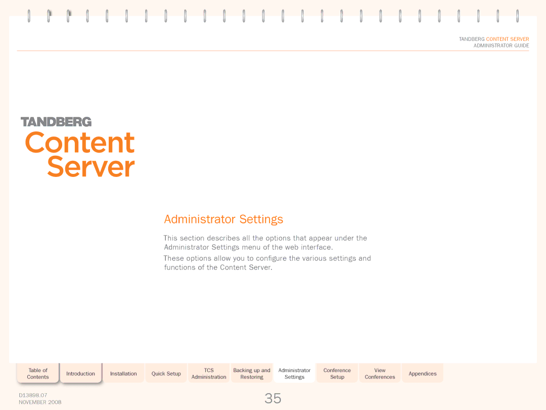 TANDBERG 1D13898.07 manual Administrator Settings 