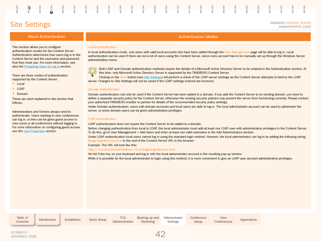 TANDBERG 1D13898.07 manual About Authentication, Authentication Modes, Local Authentication, Domain Authentication 