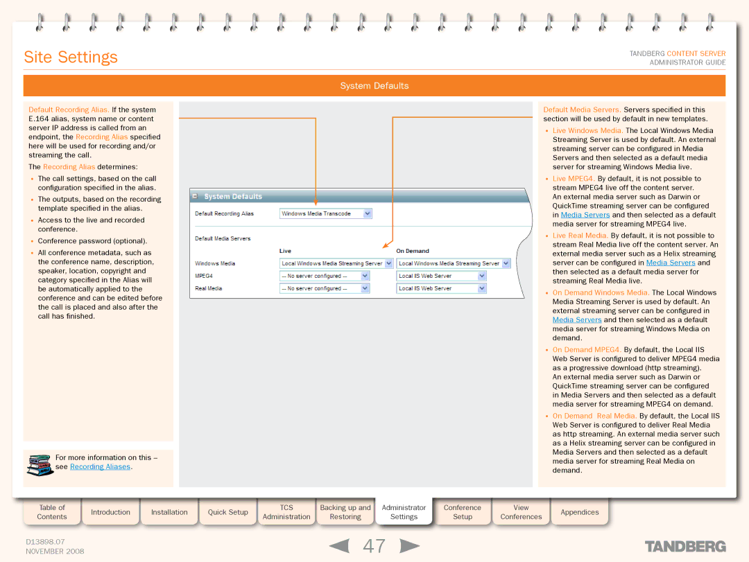 TANDBERG 1D13898.07 manual System Defaults 