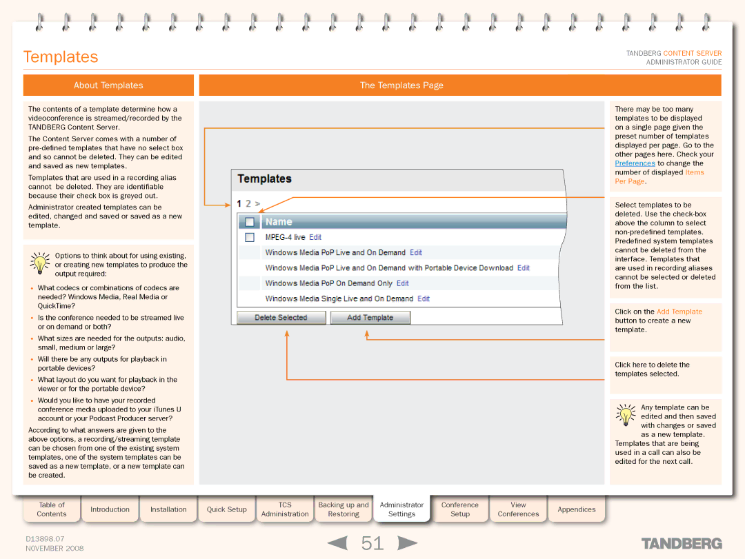 TANDBERG 1D13898.07 manual About Templates 