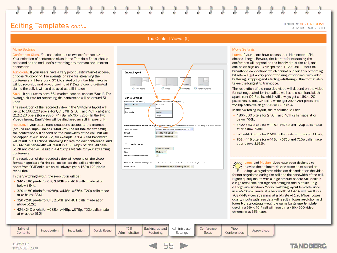 TANDBERG 1D13898.07 manual Backing up Administrator Conference Contents 