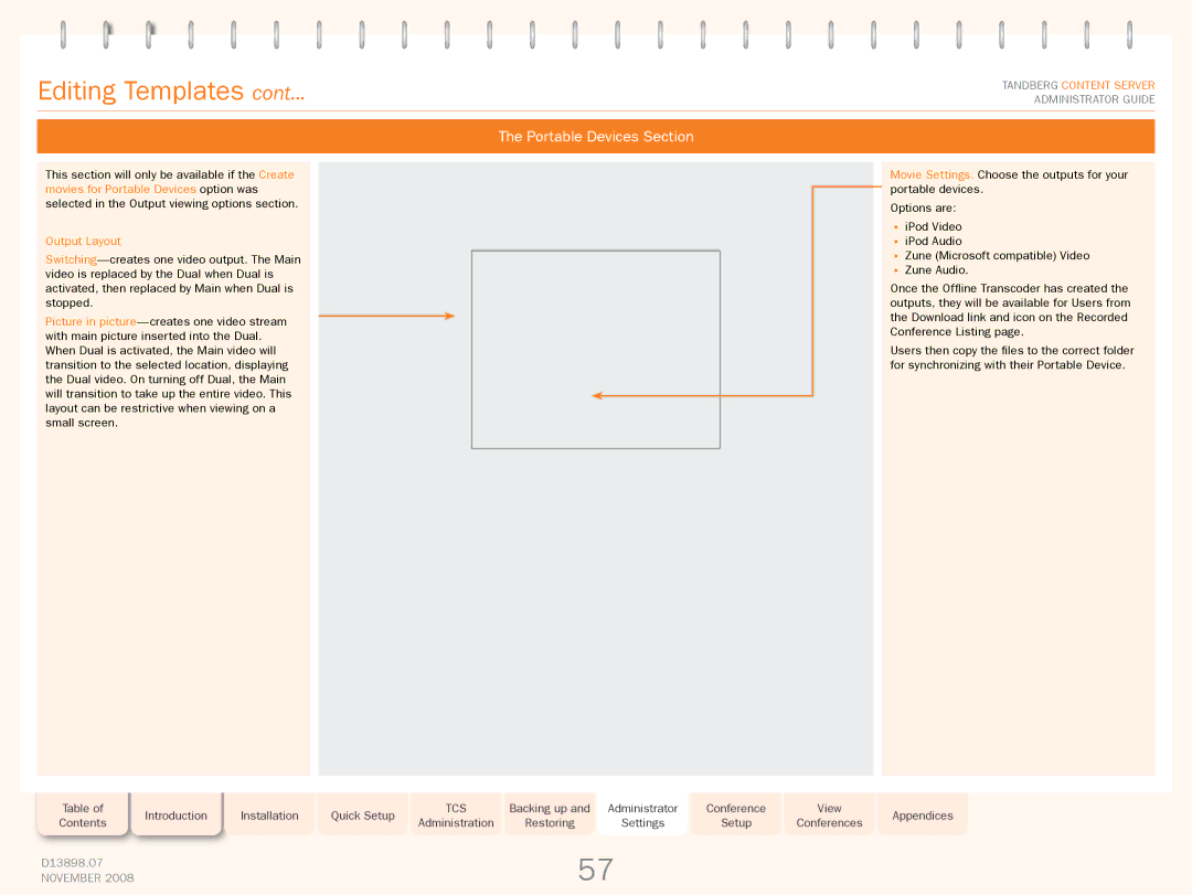 TANDBERG 1D13898.07 manual Portable Devices Section, Output Layout 