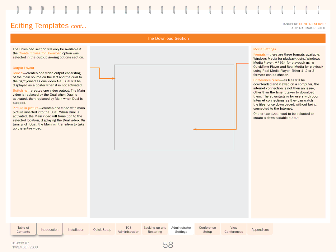 TANDBERG 1D13898.07 manual Download Section, Movie Settings 