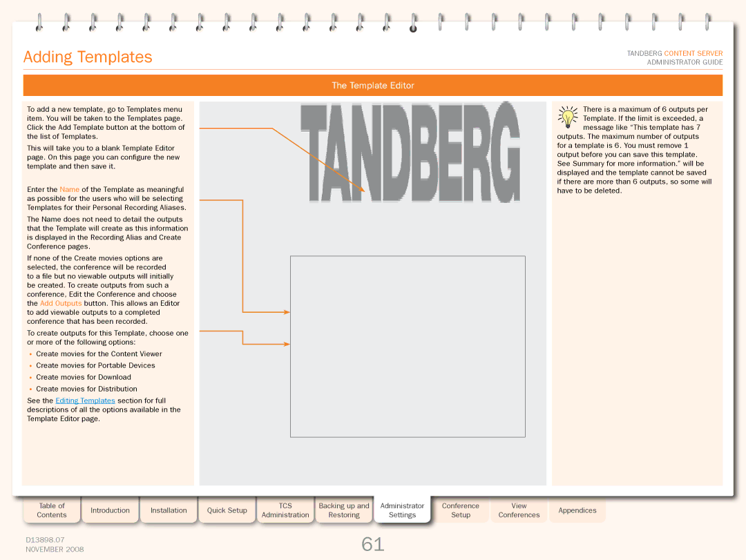 TANDBERG 1D13898.07 manual Adding Templates, Template Editor 