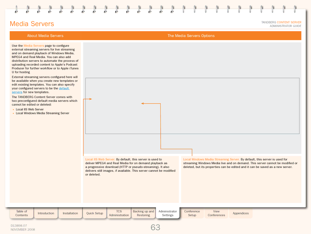 TANDBERG 1D13898.07 manual About Media Servers Media Servers Options 