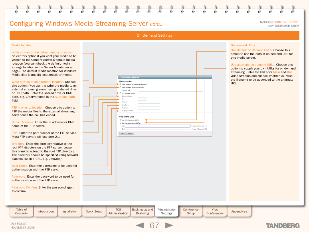 TANDBERG 1D13898.07 manual On Demand Settings 