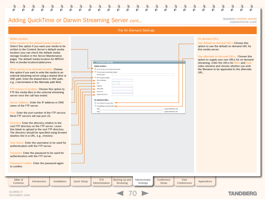 TANDBERG 1D13898.07 manual On Demand Settings 