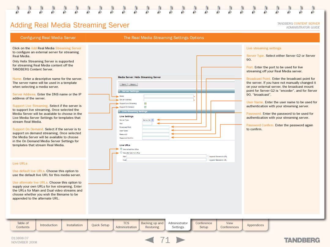 TANDBERG 1D13898.07 manual Adding Real Media Streaming Server 