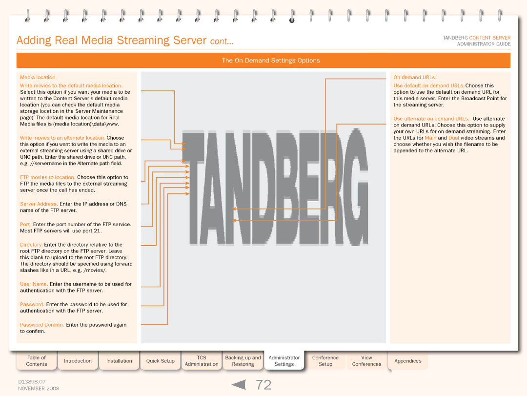 TANDBERG 1D13898.07 manual On Demand Settings Options 