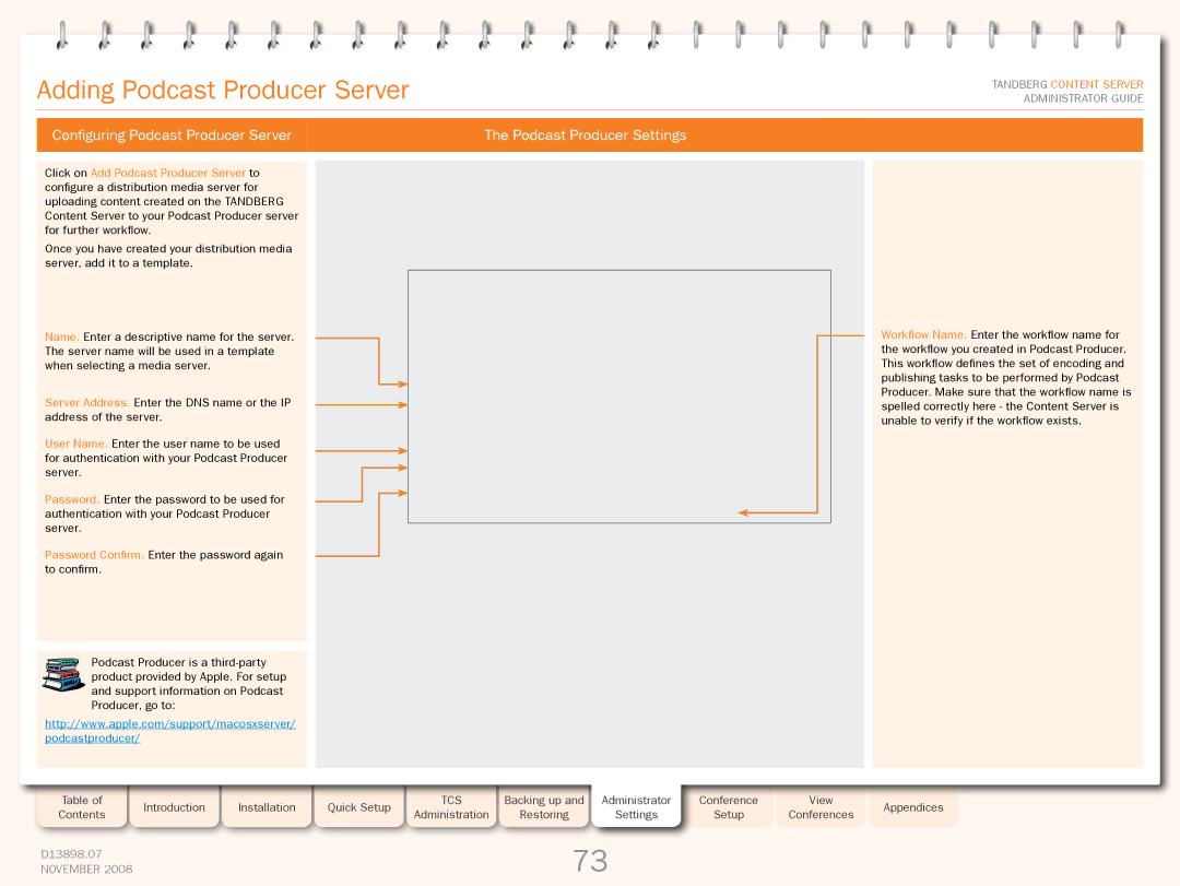 TANDBERG 1D13898.07 manual Adding Podcast Producer Server 