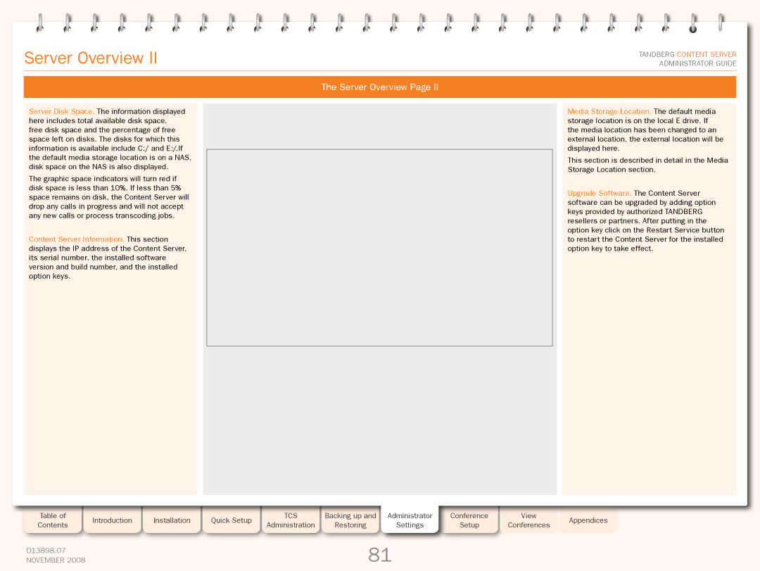 TANDBERG 1D13898.07 manual Server Overview 