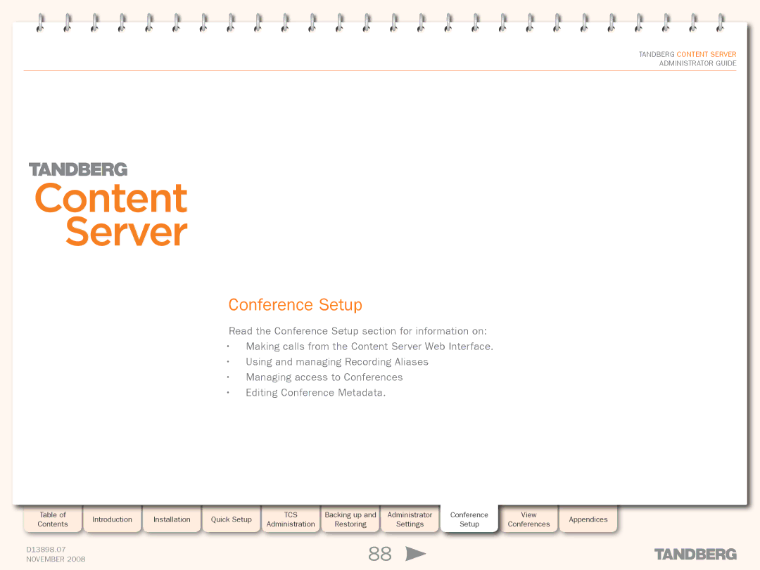 TANDBERG 1D13898.07 manual Conference Setup 