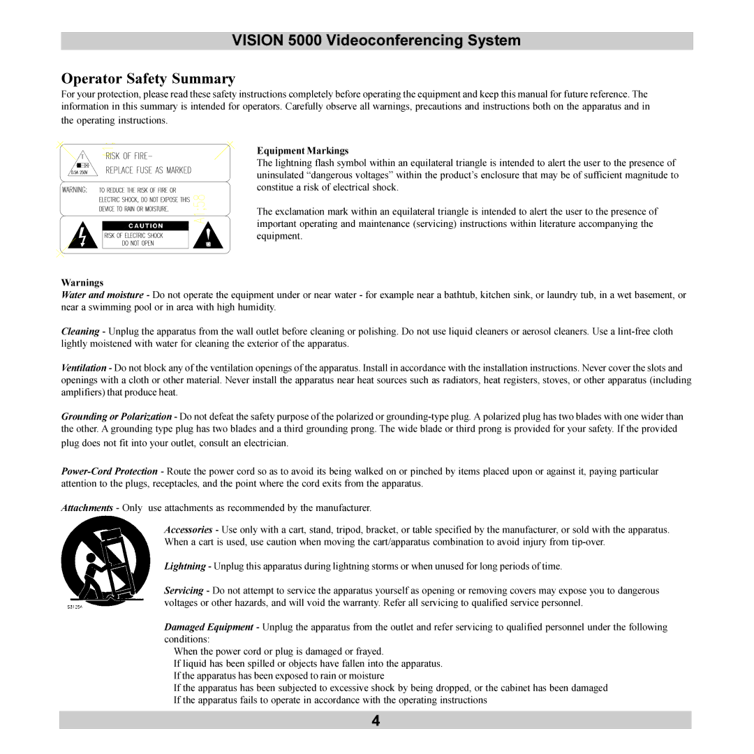 TANDBERG user manual Vision 5000 Videoconferencing System Operator Safety Summary 