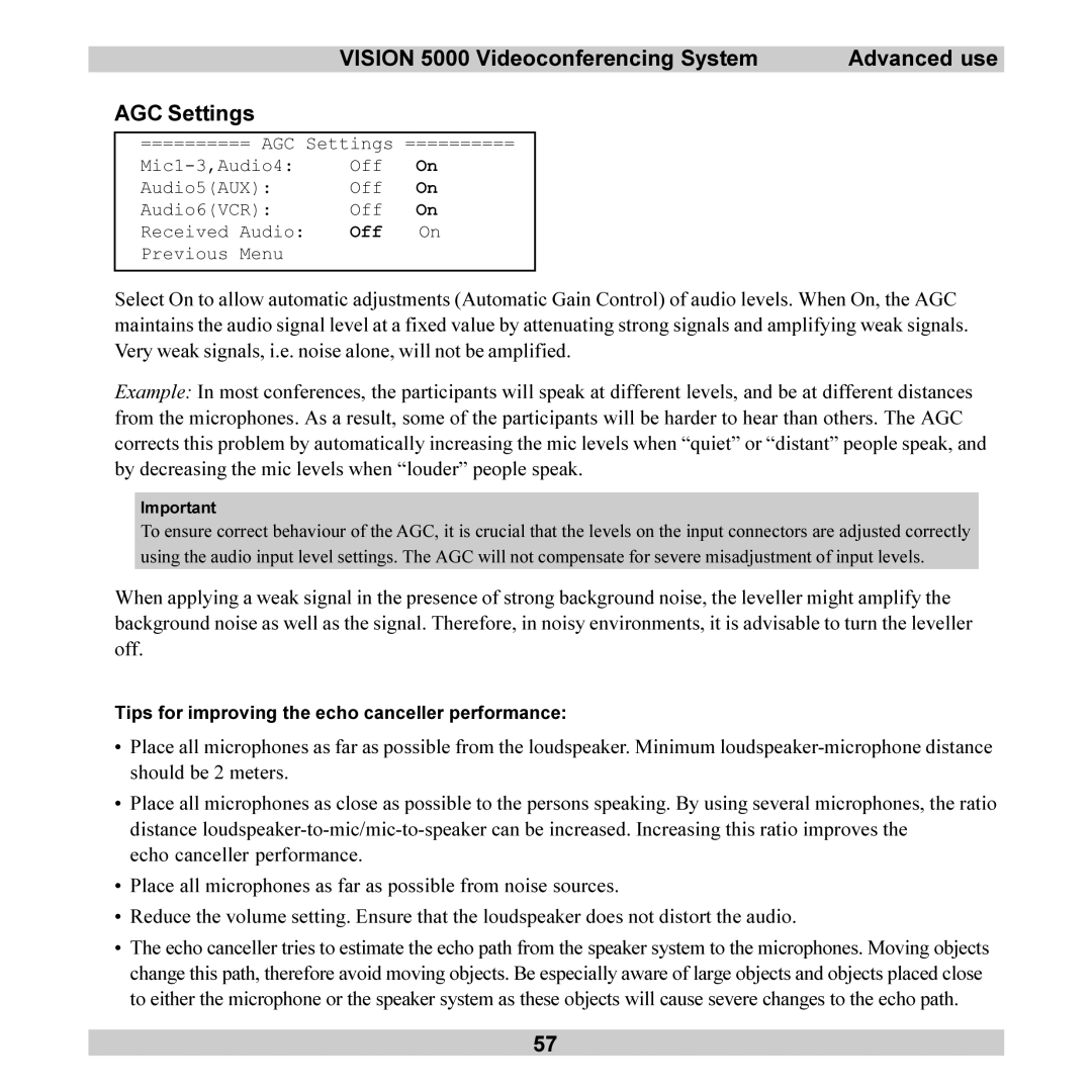 TANDBERG 5000 user manual Tips for improving the echo canceller performance 