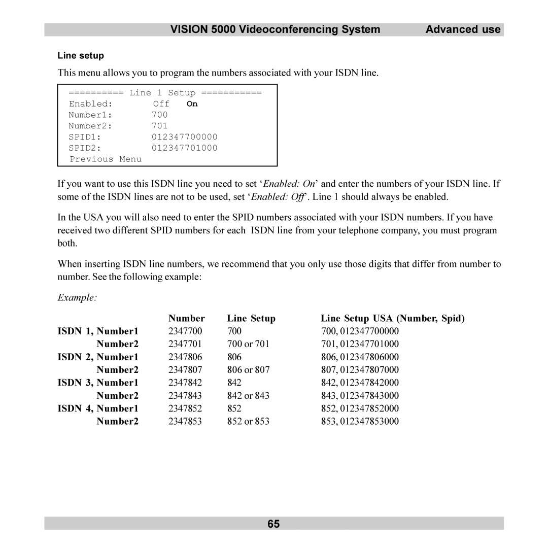 TANDBERG 5000 user manual Number Line Setup, Number2 