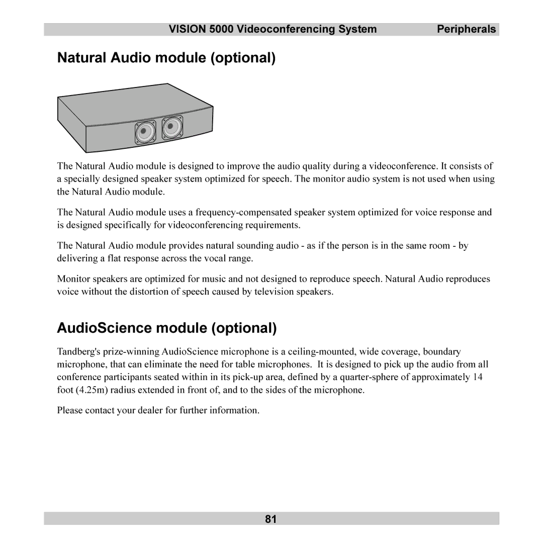 TANDBERG 5000 user manual Natural Audio module optional, AudioScience module optional 